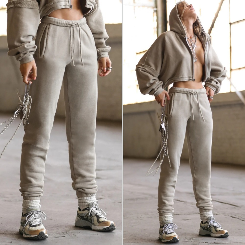 Joah Brown Empire Joggers Sweatpants M/L Sand French Terry High Rise Streetwear